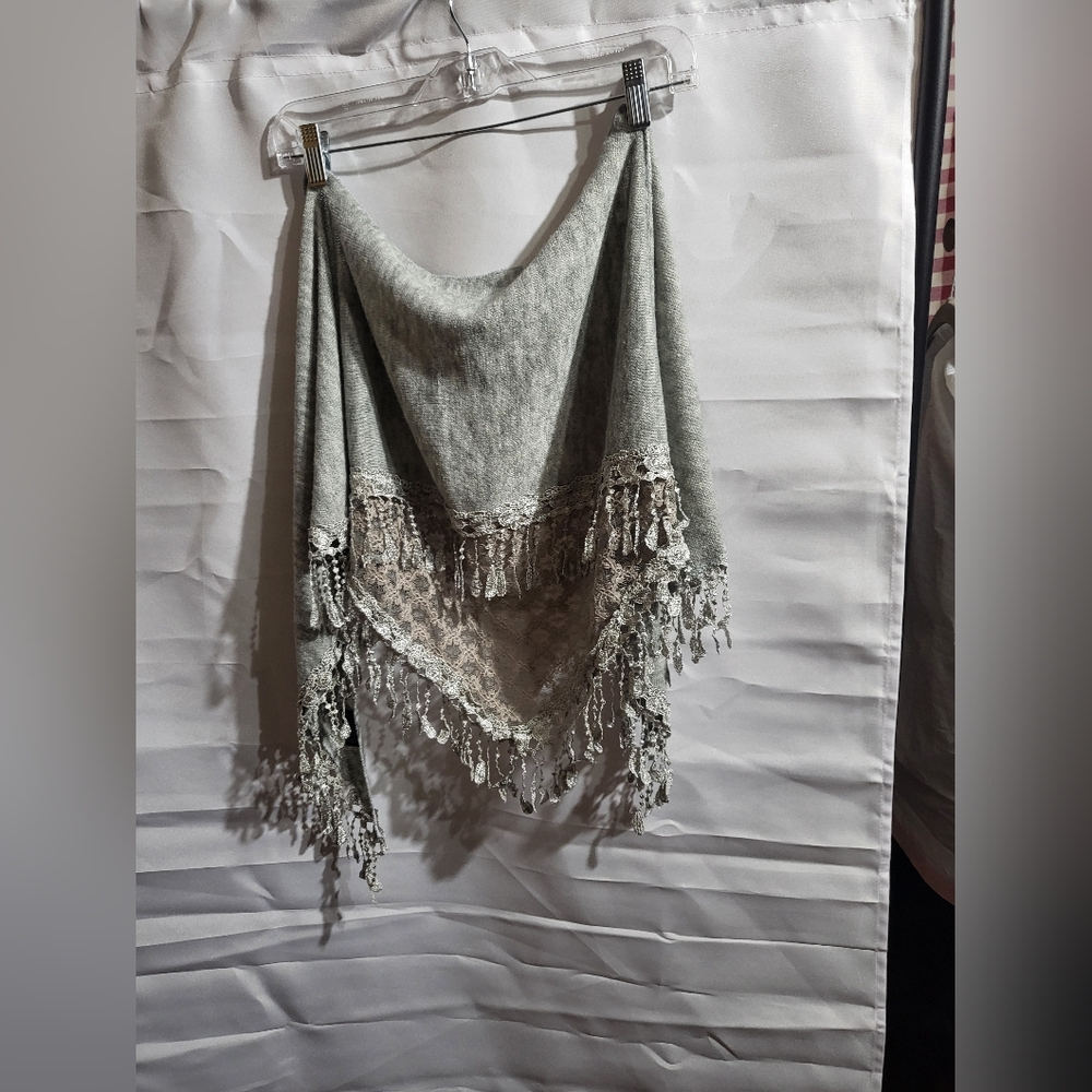 Gray Fringed Shawl, Scarf
